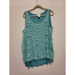 DESIGN HISTORY Womens 2X Tank Top Sleeveless Blue Layered Laser Cut Blouse